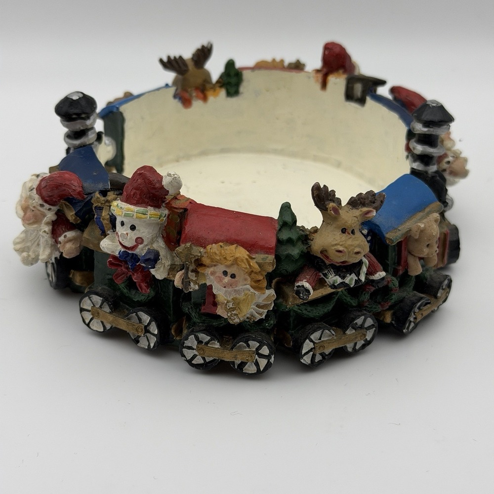 Christmas Candle Holder Santa Train Ceramic Vintage Round Moose Bear Cottagecore
